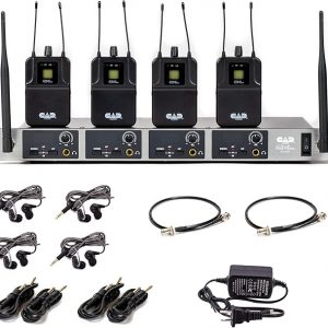 CAD Audio GXLIEM4 Sistema de monitor inalámbrico ágil en el oído de frecuencia - cuatro mezclas discretas - incluye 4 auriculares MEB1, 4 receptores de bodypack, orejas de montaje en rack y kit de
