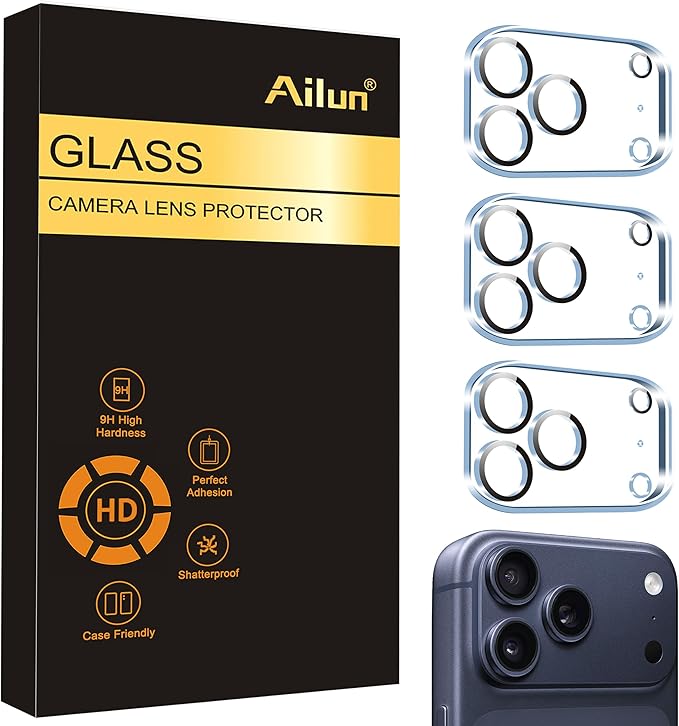 Ailun Paquete de 3 protectores de lente de cámara para iPhone 17 Pro Max, vidrio templado, dureza 9H, Ultra HD, antiarañazos, compatible con fundas, no afecta las tomas nocturnas (no para iPhone 17/17 Pro/iPhone Air)