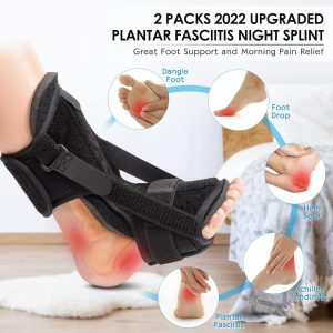 Plantar Fasciitis Brace Night Splint with Soft Memory Foam Pad: 2 Packs Upgraded For Achilles Tendonitis Relief Foot Drop Heel Arch Ankle Pain Support for Women Men
