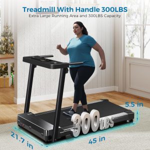 Treadmill with Handles, 2026 Upgraded Small Treadmills Home, Portable Electric Treadmills for Home 300 lbs Capacity,Walking Pad Treadmill,Lightweight Foldable Walking Pad,LED Display