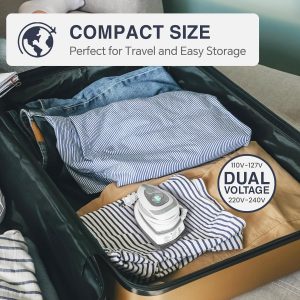 BEAUTURAL Mini plancha de vapor de viaje para ropa con doble voltaje, control de temperatura, suela antiadherente y almacenamiento de cables, ideal para costura, acolchado y manualidades