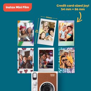 Fujifilm Instax Mini EVO Hybrid Instant Camera (Black) Bundle with Instax-Mini Twin Pack Instant-Film 20 Sheets + 32GB Memory Card + Vintage Black Mini-Evo Camera Case + Cleaning Cloth