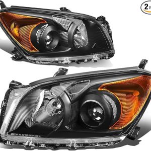 Auto Dynasty Headlights Assembly Compatible with 2009-2012 RAV4, OE Style UPGRADE Projector HeadLamps Replacement, Driver and Passenger Side, Black Housing Amber Corner