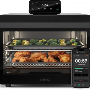 CHEF iQ MiniOven Smart Toaster Oven Air Fryer Combo, 11-in-1 Countertop Convection Oven, Bake, Broil, Air Fry, Broil, Dehydrate, 1750W, 25 Qt Capacity, Fast Cooking with Touchscreen Controls – Black