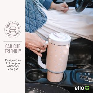 Ello Oasis Vaso de 40 onzas con asa y popote retráctil | Vaso reutilizable aislado de acero inoxidable 100% a prueba de fugas, regalos para adolescentes, mujeres y hombres | Se mantiene el frío