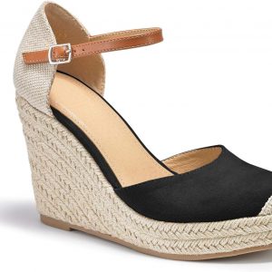 FISACE Womens Summer Espadrille Heel Platform Wedge Sandals Ankle Buckle Strap Closed Toe Shoes