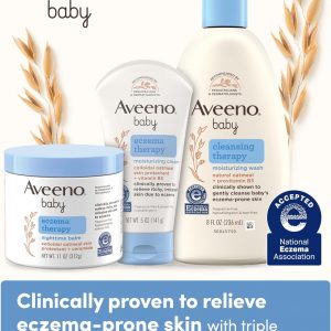 Aveeno Baby Eczema Therapy Nighttime Body Balm, Moisturizing Eczema Treatment, Ceramides, Triple Oat Complex, Soothes Dry, Itchy Skin, Hypoallergenic, Fragrance & Steroid Free, 11oz