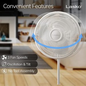 Lasko 2520 Ventilador oscilante de soporte, blanco de 16 pulgadas
