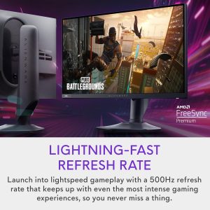 Monitor de juegos Alienware AW2524HF - 24.5 pulgadas (1920x1080) 500Hz (Overclock) 0.5ms de pantalla, ajuste de altura/inclinación/giro/pivote, 3 años de intercambio avanzado - Negro