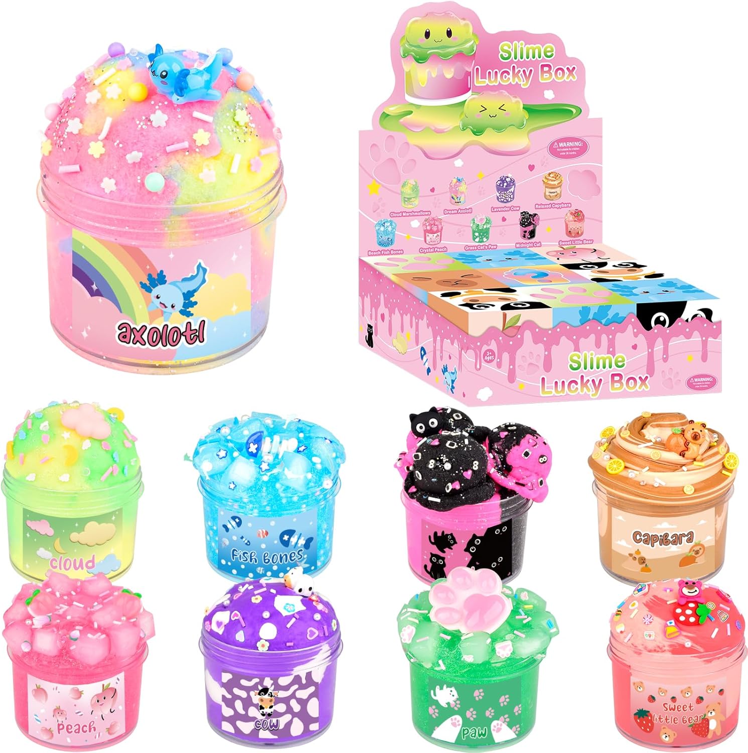 9 Packs Lucky Box Slime Kit - Cloud Butter & Clear Slime, Crunchy Slimes for Kids, Non Sticky, Party Favors, Goodie Bag Stuffers, 8-12 Year Old Girls Boys Birthday Gift Ideas Cute Stuff