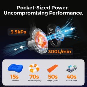 Aerogo GIGA - Bomba de aire para inflables, solo 1 onza ultra mini bomba de colchón de aire portátil para equipo de campamento ultraligero, flotadores de piscina, colchón de aire