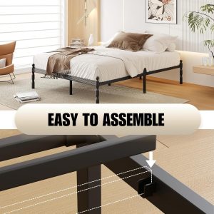 14 Inch Full Size Bed Frame with 2 Pcs Mattress Slide Stopper, Platform Bed Frame Full Metal, No Box Spring Needed, Easy Assembly, Heavy Duty, Noise Free, Non-Slip