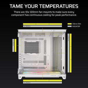 CORSAIR AIR 5400 LX-R RGB iCUE Link - Carcasa panorámica de PC de torre media de triple cámara - 3 ventiladores LX-R RGB de rotor inverso preinstalados, conductos de bajo ruido y alto flujo de aire