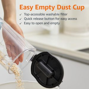 Amazon Basics Upright Bagless Vacuum Cleaner for Carpet and Hard Floors, Washable Filter, Crevice and Upholstery Tools, Detachable Handle, Lightweight, 1.7L Dust Cup, 25ft Cord, Black/White