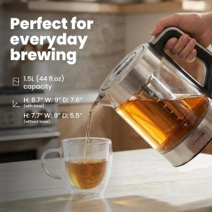 Viante Electric Kettle With Infuser. No Plastic In Contact With Water. Hot Tea Maker With Temperature Control And Automatic Shut Off. Tea Kettle With Brewing Programs. 1.5 Liters Capacity