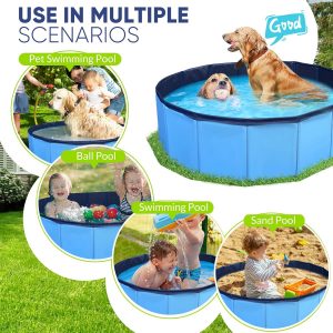 Dog Pool, Foldable Pet Swimming Pool with 6mm High-Strength PP Board, Hard Plastic Collapsible Doggy Pools for Small Dogs Kitty Duck,Non-Slip Doggie Bathtub Quick to Set Up and Drainage Hole(32x8in)