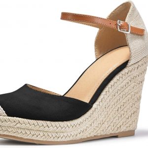 FISACE Womens Summer Espadrille Heel Platform Wedge Sandals Ankle Buckle Strap Closed Toe Shoes