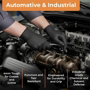 ASAP Black Nitrile Gloves Disposable Latex Free 4 Mil, Powder Free, Food Safe, Medical, Tattoo, Cleaning Gloves