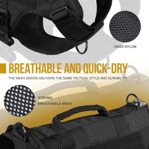 OneTigris Arnés táctico sin tirones para perro mediano, arnés de chaleco de malla de aire, transpirable, chalecos militares Molle con asas, chaleco para perros de servicio para caminar, senderismo y