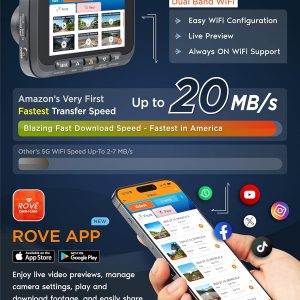 ROVE R2-4K DUAL Dash Cam Front and Rear, STARVIS 2 Sensor, FREE 128GB Card Included, 5G WiFi - up to 20MB/s Fastest Download Speed with App, 4K 2160P/FHD Dash Camera for Cars, 3" IPS, 24H Parking Mode