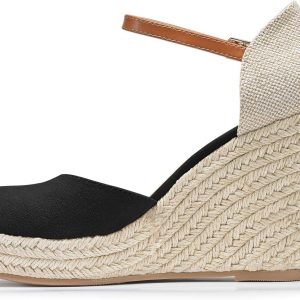 FISACE Womens Summer Espadrille Heel Platform Wedge Sandals Ankle Buckle Strap Closed Toe Shoes