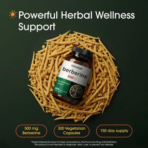 Suplemento de Berberina NatureBell 500mg | 300 Cápsulas Vegetarianas, 97% Berberina HCL Pura – Extracto de Raíz 5:1 – Basado en Plantas, Vegano, Sin OMG