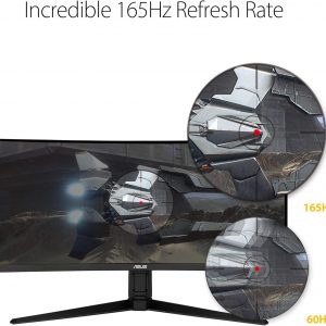 ASUS TUF Gaming VG34VQL1B 34" Monitor curvo HDR, WQHD (3440x1440), 165Hz, 1ms, desenfoque de movimiento extremadamente bajo, FreeSync Premium, cuidado de ojos, DisplayPort HDMI USB, Altura ajustable, DisplayHDR 400, Negro