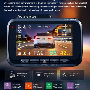 ROVE R2-4K DUAL Dash Cam Front and Rear, STARVIS 2 Sensor, FREE 128GB Card Included, 5G WiFi - up to 20MB/s Fastest Download Speed with App, 4K 2160P/FHD Dash Camera for Cars, 3" IPS, 24H Parking Mode