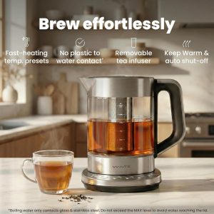 Viante Electric Kettle With Infuser. No Plastic In Contact With Water. Hot Tea Maker With Temperature Control And Automatic Shut Off. Tea Kettle With Brewing Programs. 1.5 Liters Capacity