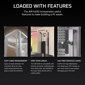 CORSAIR AIR 5400 LX-R RGB iCUE Link - Carcasa panorámica de PC de torre media de triple cámara - 3 ventiladores LX-R RGB de rotor inverso preinstalados, conductos de bajo ruido y alto flujo de aire