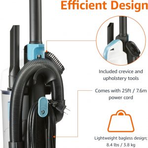 Amazon Basics Upright Bagless Vacuum Cleaner for Carpet and Hard Floors, Washable Filter, Crevice and Upholstery Tools, Detachable Handle, Lightweight, 1.7L Dust Cup, 25ft Cord, Black/White