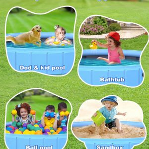 EPN Large Foldable Dog Pool – 0.55MM PVC 2-in-1 Portable Bathtub & Sprinkler for Dogs, Cats, Kids – Heavy Duty, Non-Slip, Summer Water Toy (79 in)