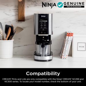 Ninja Creami Pintas Paquete de 4, Compatible con Máquinas de Helado Creami Serie NC299AMZ y NC300s, Pinta Ninja Genuina, Libre de BPA y Apto para Lavavajillas, Tapas de Colores, Transparente/Gris/Lima