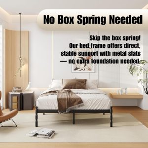 14 Inch Full Size Bed Frame with 2 Pcs Mattress Slide Stopper, Platform Bed Frame Full Metal, No Box Spring Needed, Easy Assembly, Heavy Duty, Noise Free, Non-Slip