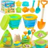 Collapsible Beach Sand Toys for Kids Toddlers, Collapsible Sand Bucket with Sifter Shovels Set with Mesh Bag and Sand Molds, Travel Beach Sandbox Toys for Boys Girls 3 4 5 6 7 8 9 10