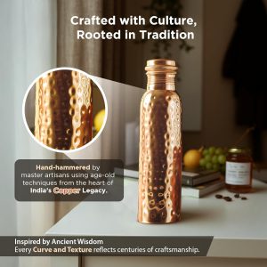 New Launch Copper Water Bottle 34 Ounces | 100% Pure Copper For Ayurveda Health Benifit | Hammered Design Handmade For Drinking Water | Tested Leak Proof Lid