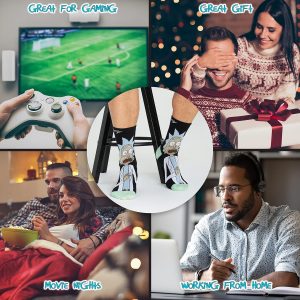 RICK AND MORTY Funny Calf Socks for Men & Teens US Size 7-11, Pack of 5 Soft Casual Warm Socks, Pickle Rick Gifts for Men