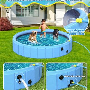 EPN Large Foldable Dog Pool – 0.55MM PVC 2-in-1 Portable Bathtub & Sprinkler for Dogs, Cats, Kids – Heavy Duty, Non-Slip, Summer Water Toy (79 in)