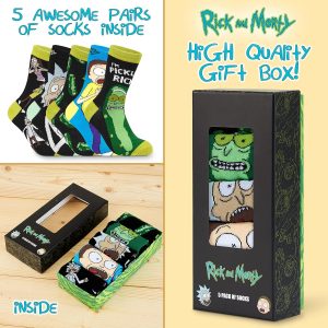 RICK AND MORTY Funny Calf Socks for Men & Teens US Size 7-11, Pack of 5 Soft Casual Warm Socks, Pickle Rick Gifts for Men