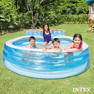 INTEX Piscina inflable familiar para el centro de natación: banco integrado - portavasos - capacidad de 156 galones - 90 "x 86" x 31" - Azul