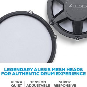 Alesis Nitro Max Kit - Juego de batería eléctrica con almohadillas de malla silenciosas, caja de doble zona de 10 pulgadas, Bluetooth, más de 440 sonidos auténticos, Drumeo, USB MIDI, pedal de patada