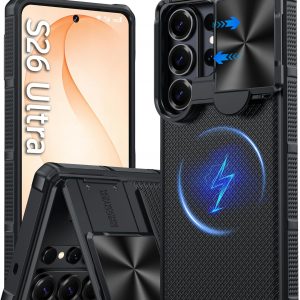 Funda magnética para Samsung Galaxy S26 Ultra, [funda deslizante para cámara con soporte] [compatible con Magsafe] [protección de grado militar] a prueba de golpes para Galaxy S26 Ultra, color