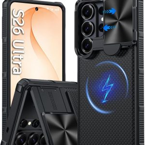 Funda magnética para Samsung Galaxy S26 Ultra, [funda deslizante para cámara con soporte] [compatible con Magsafe] [protección de grado militar] a prueba de golpes para Galaxy S26 Ultra, color