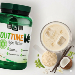 🌸 About Time Vé Proteína Vegana Vainilla 32 oz (Proteína vegetal en polvo · 908 g · Con enzimas digestivas) ✨ Mezcla de proteína vegetal con 22 g de proteína por porción, rica en aminoácidos esenciales y BCAA