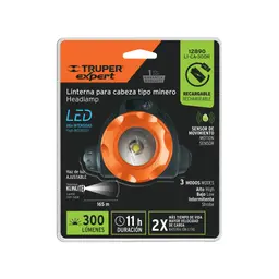 LINTERNA DE MINERO LED 300 LM, RECARGABLE, TRUPER EXPERT