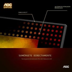 AOC Q27G3XMN - Monitor para juegos QHD de 27", 2560x1440, Mini LED, 180Hz 1ms GtG, HDR 1000, sRGB 137.5%, HDMI 2.0 x 1, DisplayPort 1.4 x1, sincronización adaptativa, 3 años sin píxeles brillantes