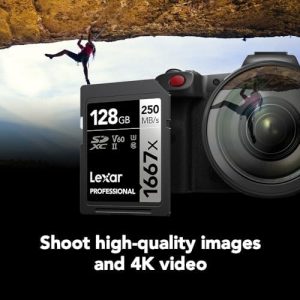 Lexar 128GB Professional 1667x SD Card, UHS-II, C10, U3, V60, Full HD, 4K, Up To 250MB/s Read SDXC Memory Card, for Professional Photographer, Videographer, Enthusiast (LSD128CBNA1667)