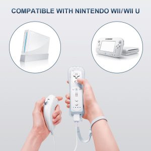 FASIGO Remote Controller with Nunchuck, Compatible with Nintendo Wii/Wii U, 2 Pack (White)