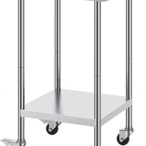 VEVOR Stainless Steel Work Table 24 x 24 x 38 Inch, 700 LBS Load Capacity with 4 Wheels, 3 Adjustable Height Levels, Heavy Duty Food Prep Worktable for Commercial Kitchen Restaurant, Silver