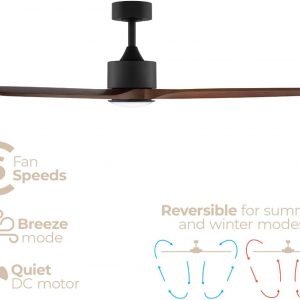 Madera 52in 3-Blade Smart Indoor or Outdoor Ceiling Fan 2700K-6000K CCT Tunable Range LED Light Kit in Matte Black with Distressed Koa Solid Wood Blades Works With iOS or Android App